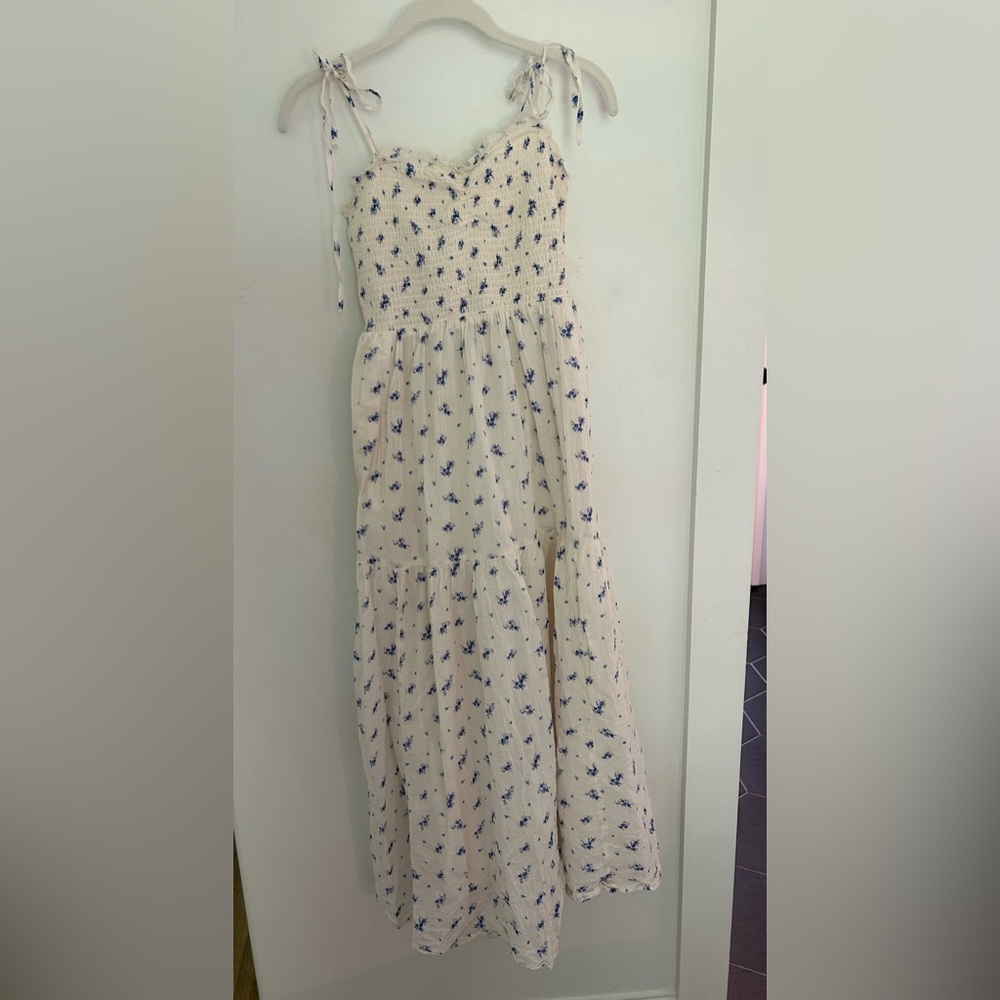 American Eagle Outfitters Cream Maxi Dress with Blue Floral Print